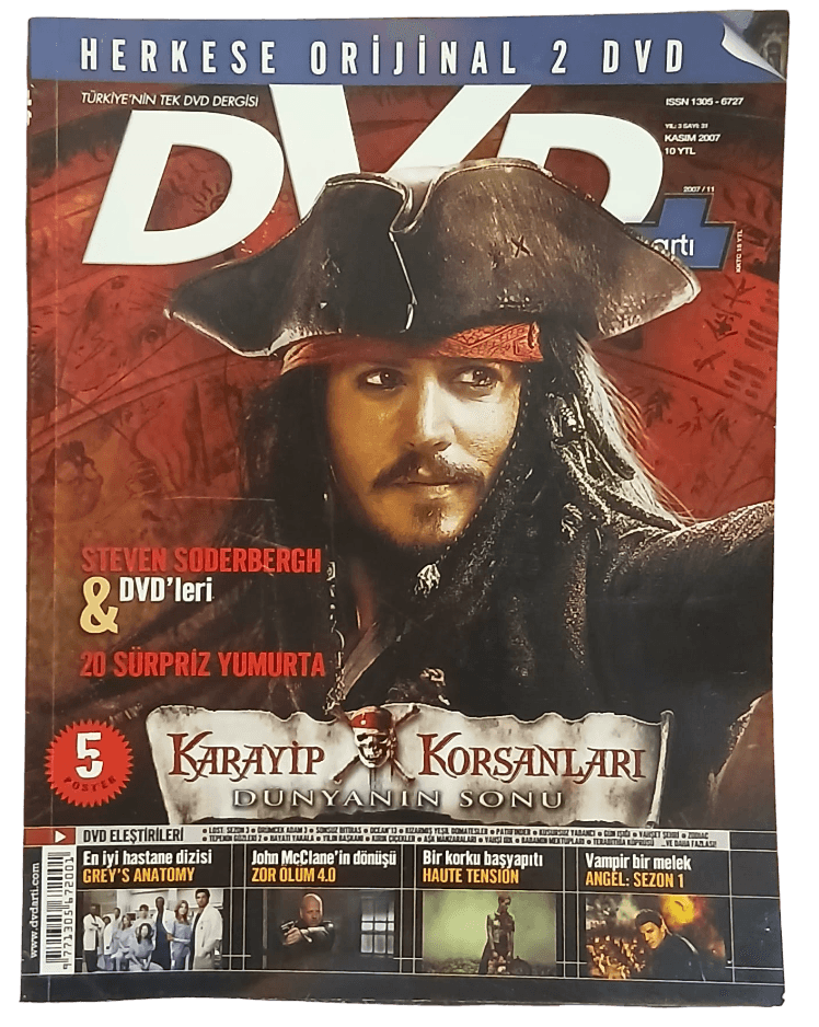 kara Dvd Artı Sinema Dergisi-Sayı 3 ,Kasım 2007 Karayip Korsanları Dünyanın Sonu Johnny Depp Kapaklı - Görsel 1