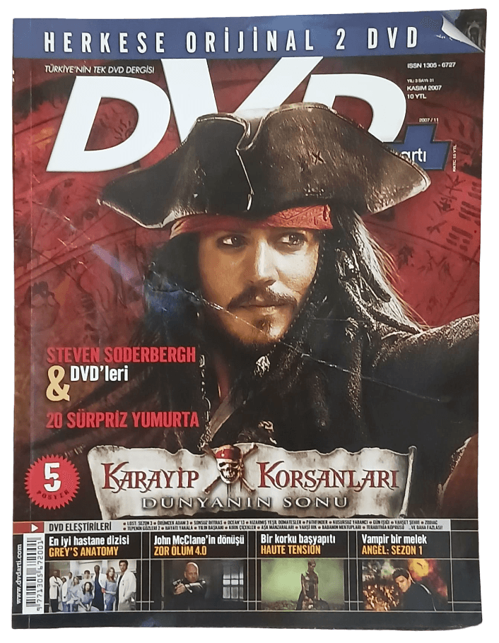 karayip Dvd Artı Sinema Dergisi-Sayı 3 ,Kasım 2007 Karayip Korsanları Dünyanın Sonu Johnny Depp Kapaklı - Görsel 1