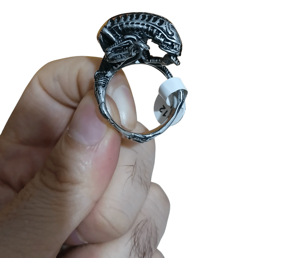 alien3-Photoroom Alien Figürlü Paslanmaz Çelik Koleksiyoner Yüzük - Görsel 1
