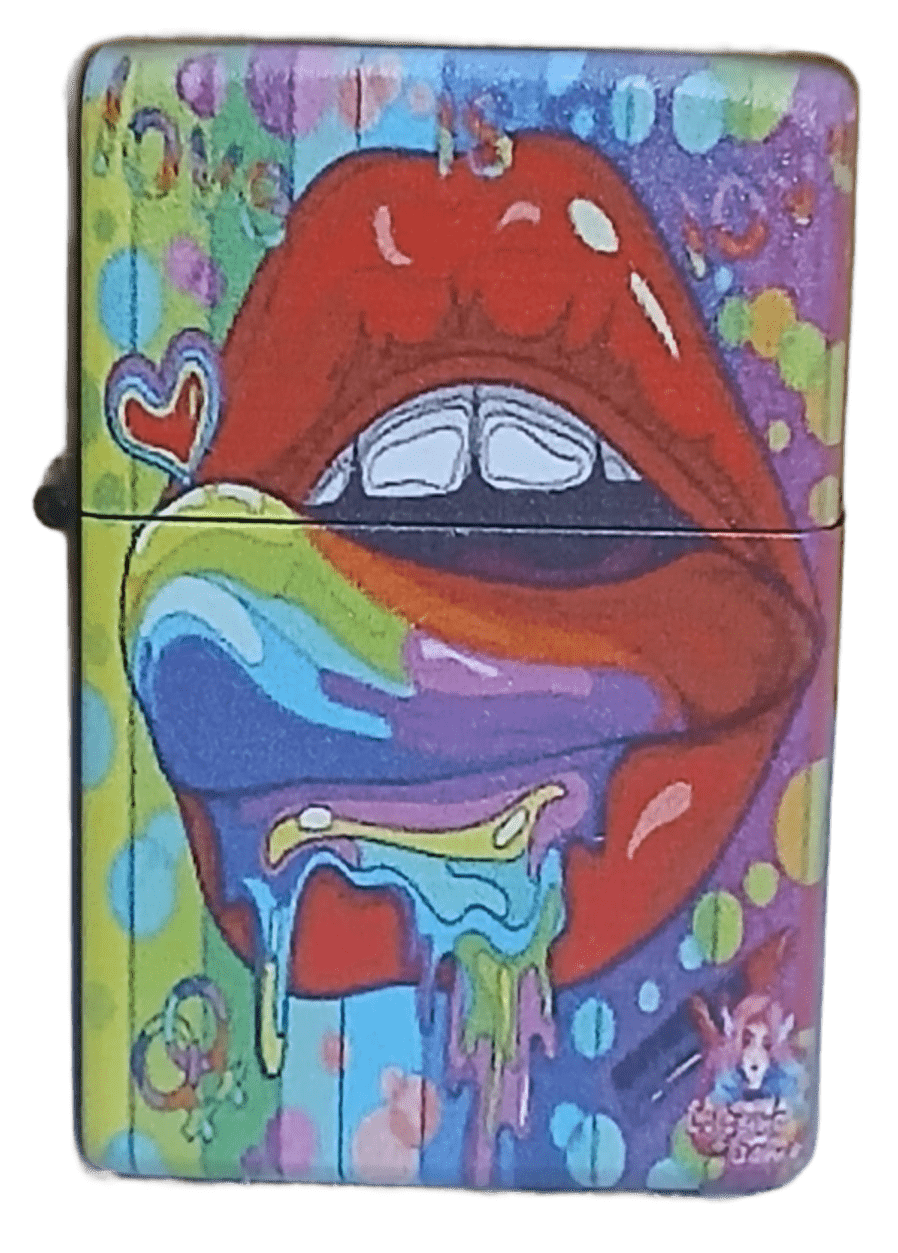 Dudak Kırmızı Dudak Baskılı Zippo Tarzı Benzinli Çakmak Siyah - Görsel 1