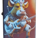 Gitar Çalan Öküz Zippo Tarzı Benzinli Çakmak Siyah