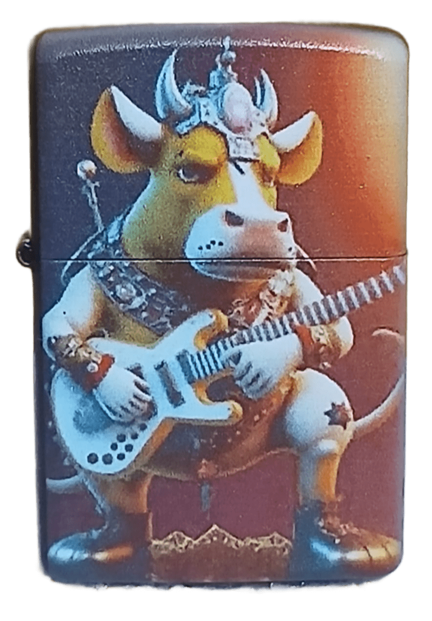 Gitar Gitar Çalan Öküz Zippo Tarzı Benzinli Çakmak Siyah - Görsel 1
