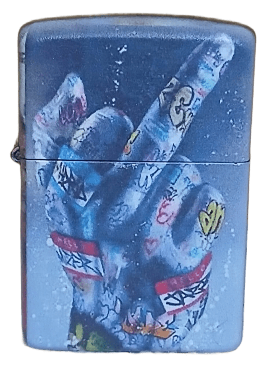 el El Hareketi Baskılı Zippo Tarzı Benzinli Çakmak Siyah - Görsel 1