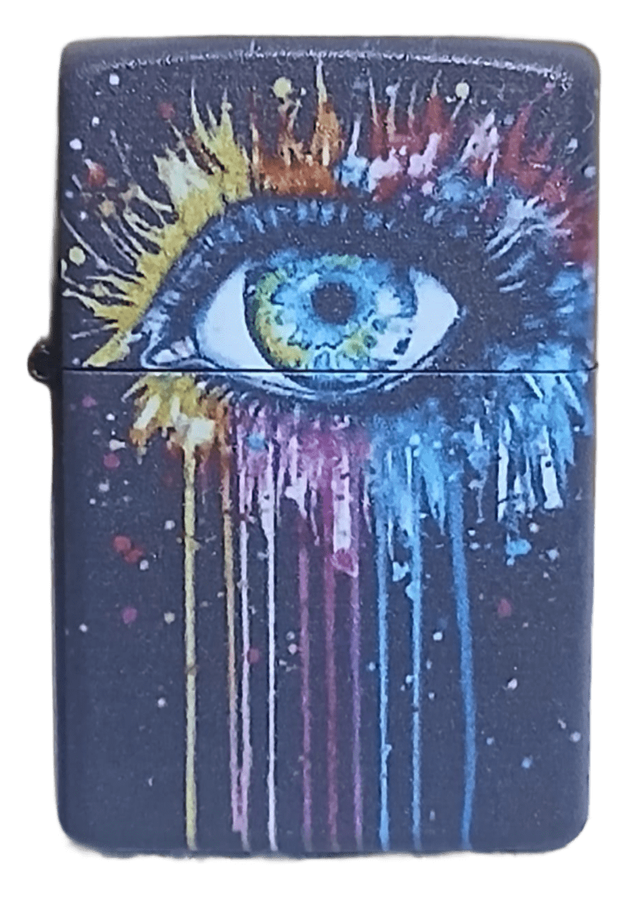 göz Göz Baskılı Zippo Tarzı Benzinli Çakmak Siyah - Görsel 1