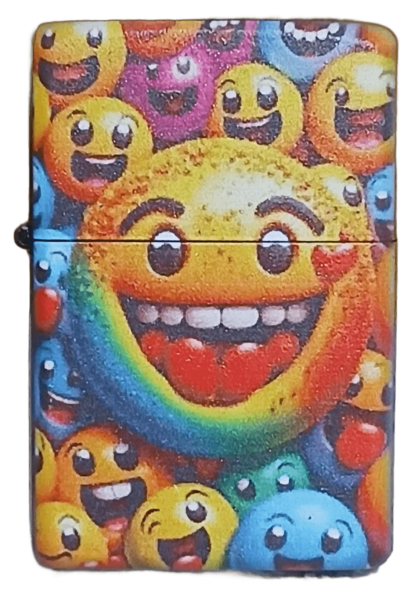 Gülen Yüzler Baskılı Zippo Tarzı Benzinli Çakmak Siyah