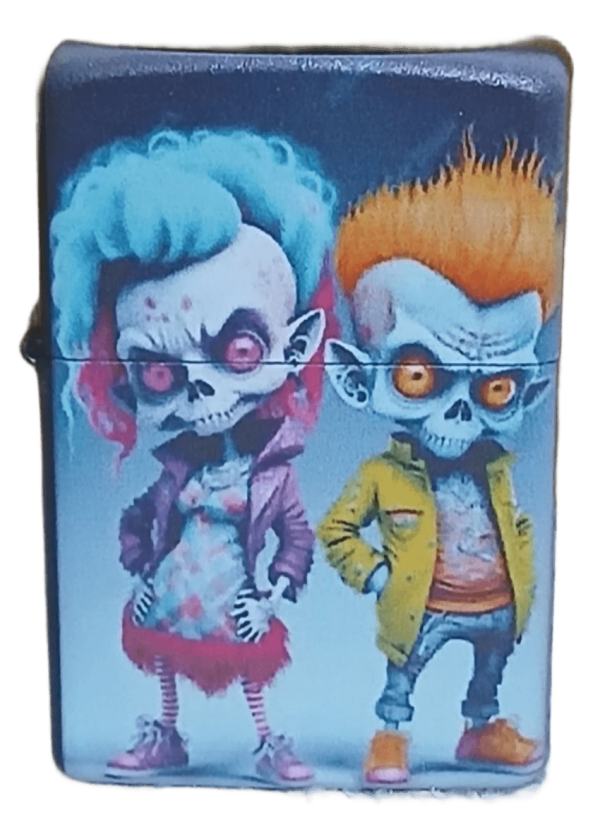 Punkçı İskeletler Baskılı Zippo Tarzı Benzinli Çakmak Siyah