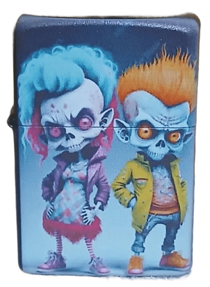 iskelet Punkçı İskeletler Baskılı Zippo Tarzı Benzinli Çakmak Siyah - Görsel 1