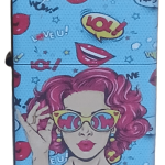 Retro Pop Art Kadın Figürlü Baskılı Zippo Tarzı Benzinli Çakmak Siyah