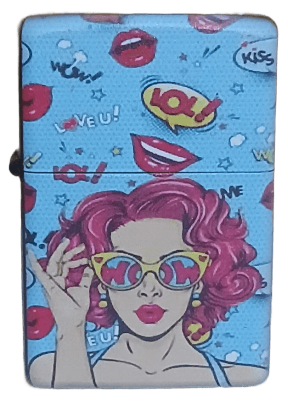 kadın1 Retro Pop Art Kadın Figürlü Baskılı Zippo Tarzı Benzinli Çakmak Siyah - Görsel 1