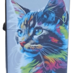 Retro Pop Art Kedi Figürlü Baskılı Zippo Tarzı Benzinli Çakmak Siyah