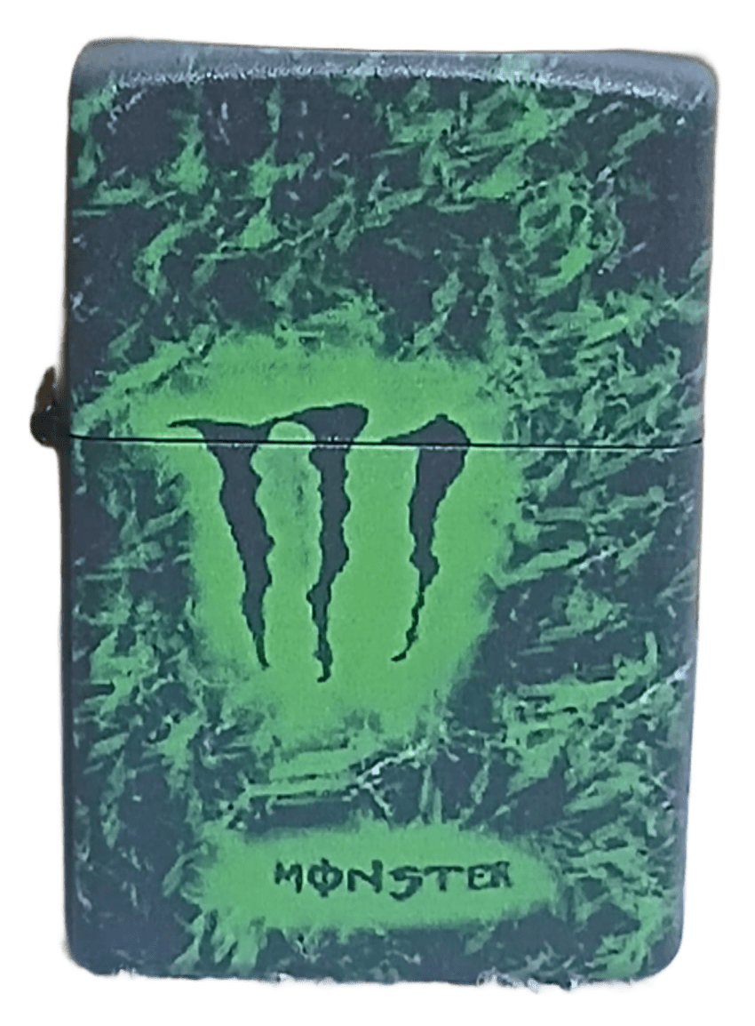 monster Monster Baskılı Zippo Tarzı Benzinli Çakmak Siyah - Görsel 1