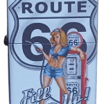 Route 66 Baskılı Zippo Tarzı Benzinli Çakmak Siyah