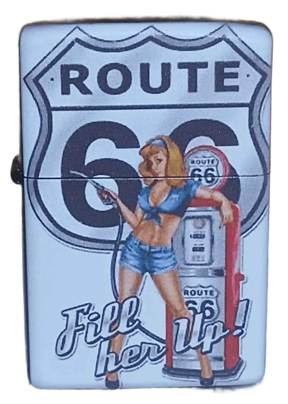 route66 Route 66 Baskılı Zippo Tarzı Benzinli Çakmak Siyah - Görsel 1