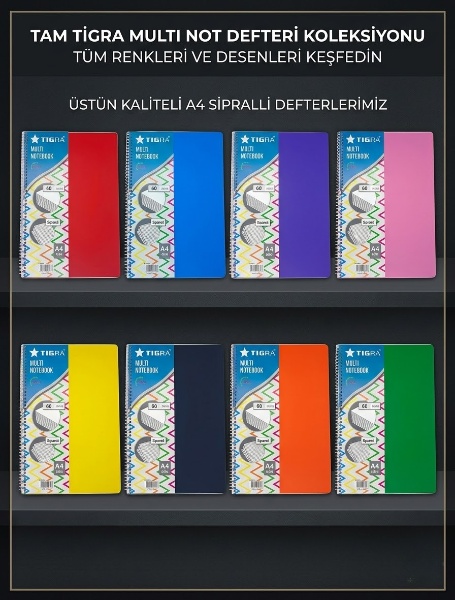 tigra2 Tigra PP Kapak Spralli Defter A4 60 Yaprak Kareli Harita Metot - Görsel 1
