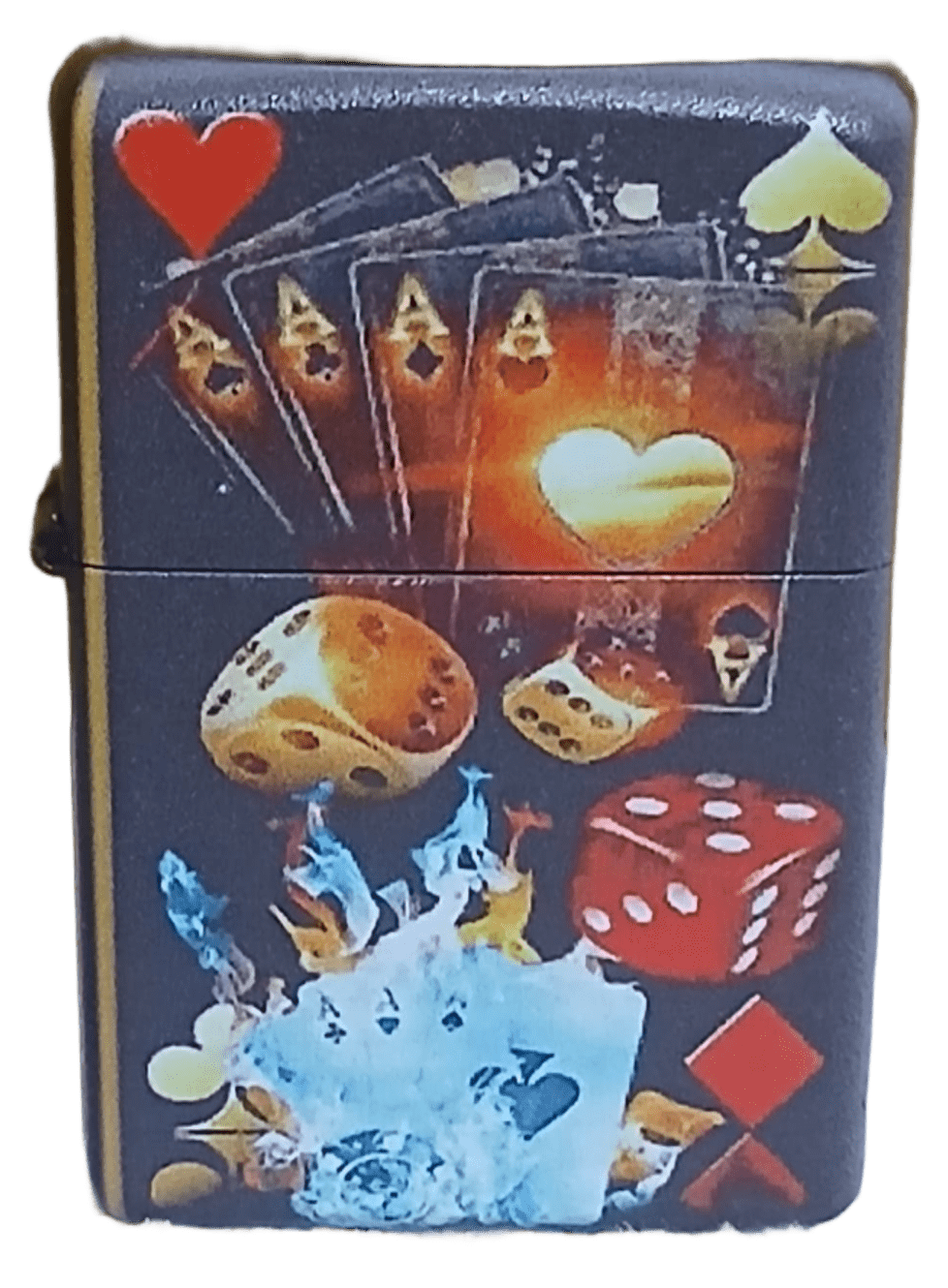 zar Retro Pop İskambil-Zar Baskılı Zippo Tarzı Benzinli Çakmak Siyah - Görsel 1